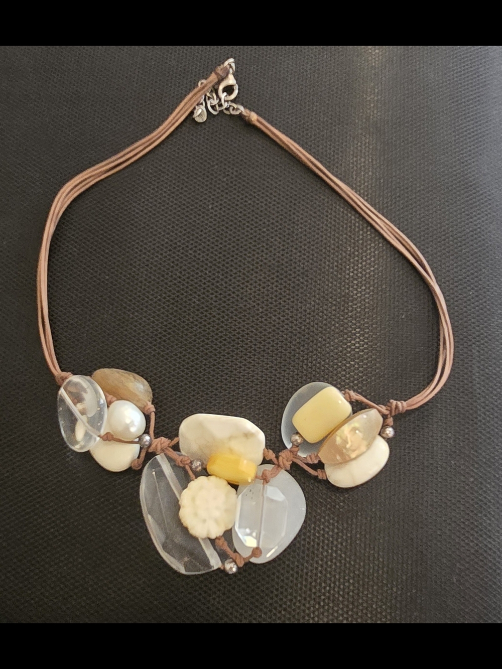 SILPADA 925 Jewelry - Retired ~ Pearl, Mixed Stone & Carved Flower Cord Necklace